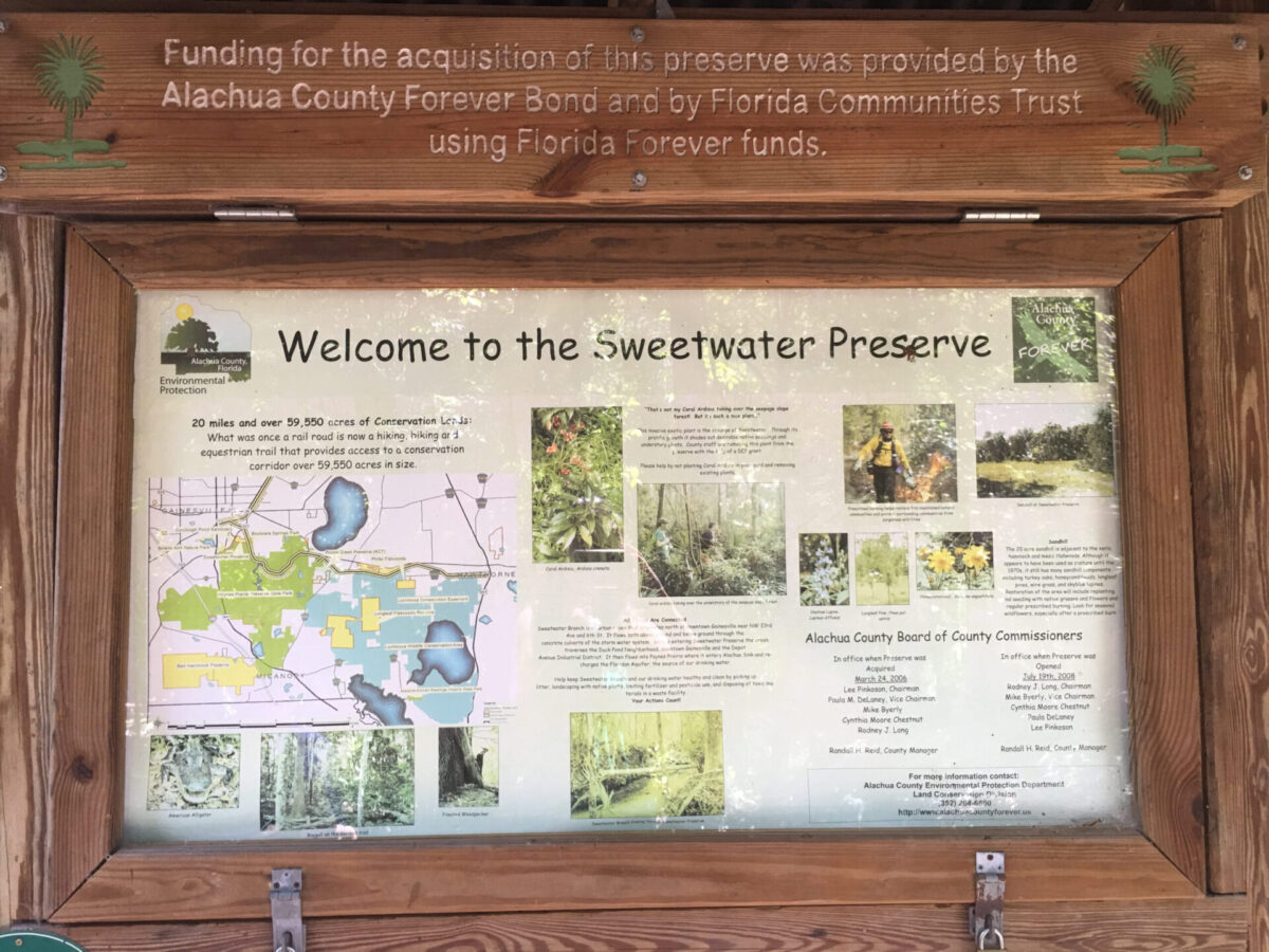 Welcome to the Sweetwater Preserve: Funding for the acquisition of this preserve was provided by the Alachua County Forever Bond and by Florida Communities Trust using Florida Forever funds.